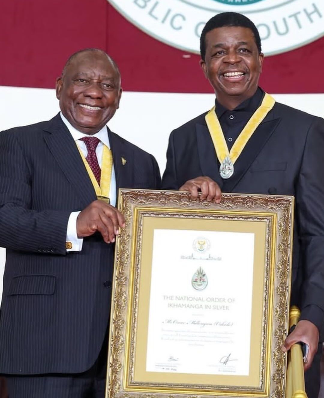 Oskido getting honored with the Order of Ikhamanga in Silver by President Cyril Ramaphosa