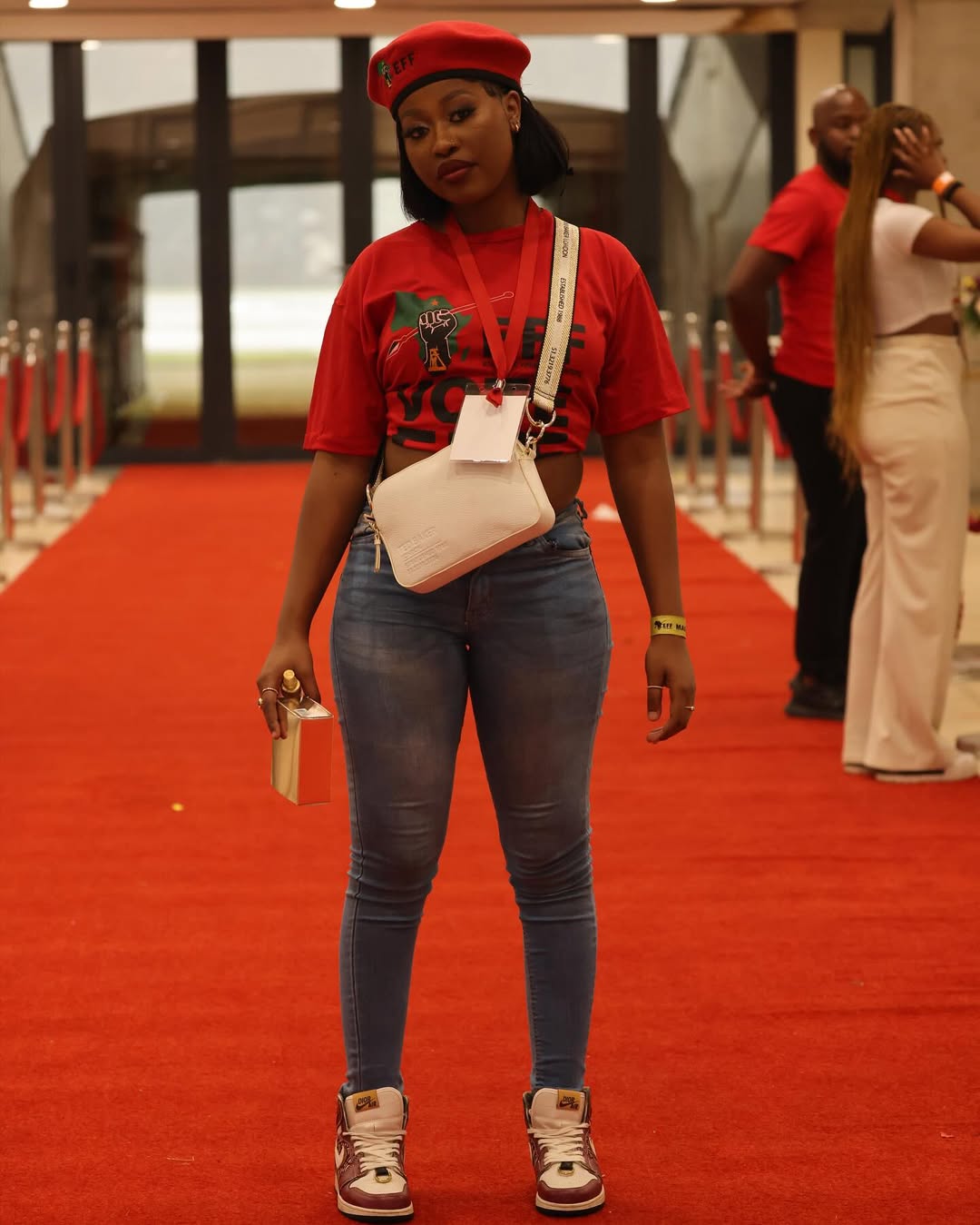Seemah the Tiktoker and Amapiano vocalist wearing EFF clothes.